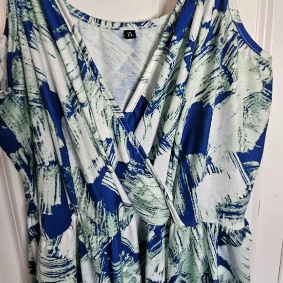 Nice Summer Dress, XL, blue green and white. - Picture 6 of 10